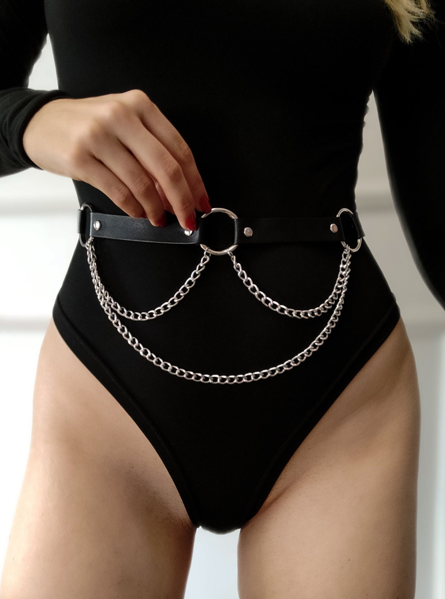 Leather Waist Belt Harness with Sexy Chains No. 23