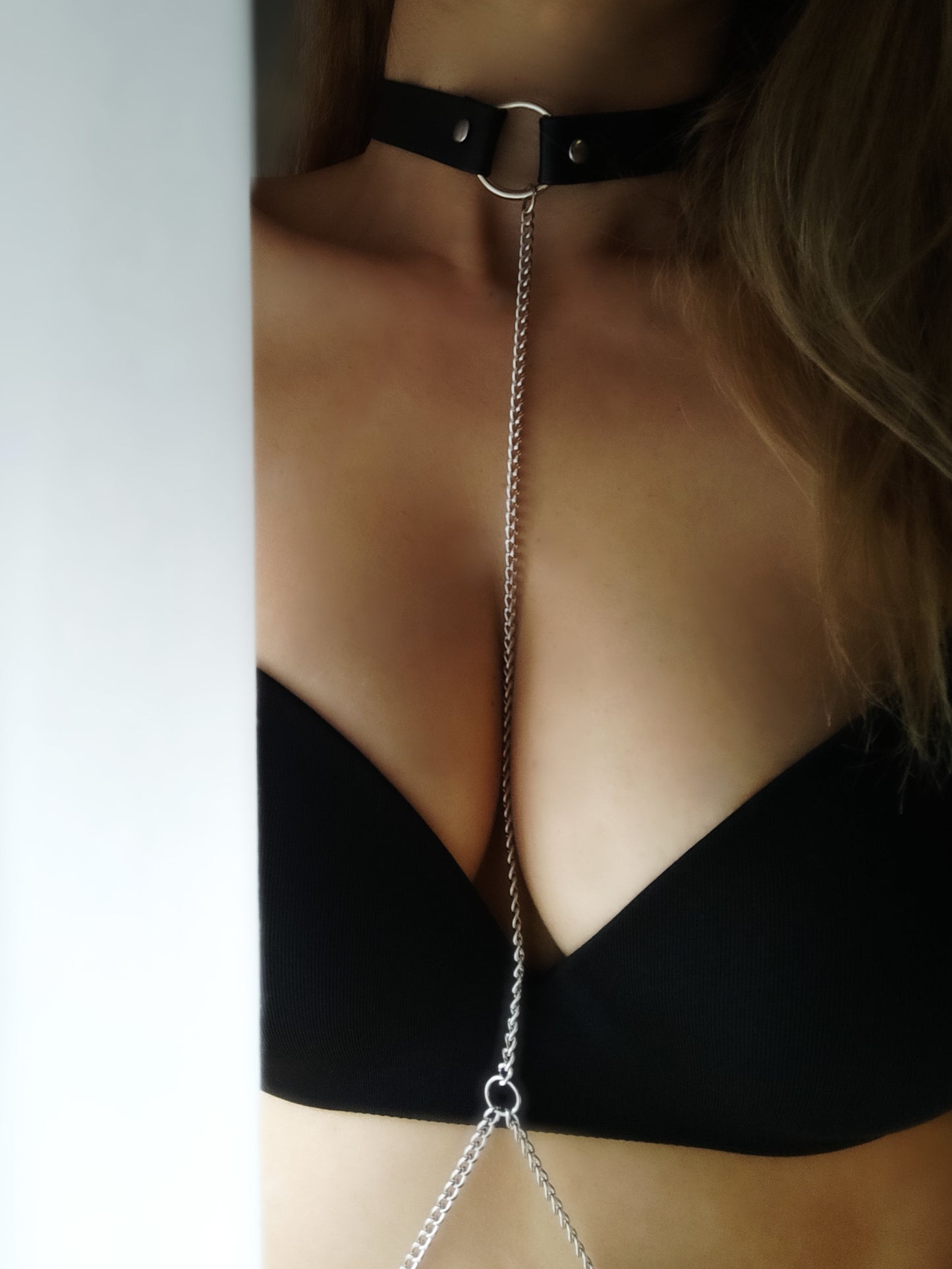 Leather Choker with Chain (Leash)
